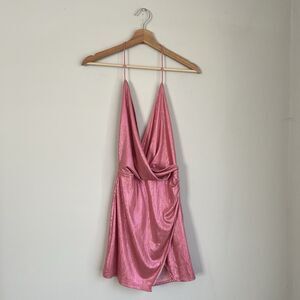 Revolve Superdown Missie Wrap Front Dress in Pink Metallic Size Small Micro Mini